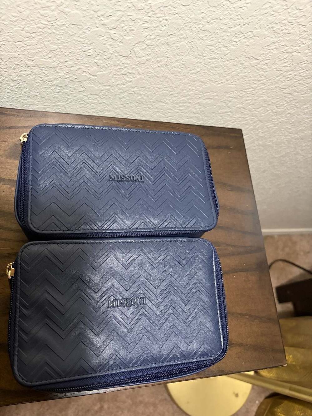 Set of 2 Missoni for Delta Airlines Amenity Kits Navy Blue Chevron